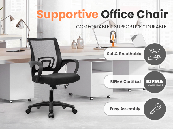 Computer chair with supportive mesh back, lumbar support