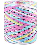 G2PLUS Colored 394 Feet Raffia Paper Ribbon, Colored Packing Paper String, Pink Raffia Ribbon for...