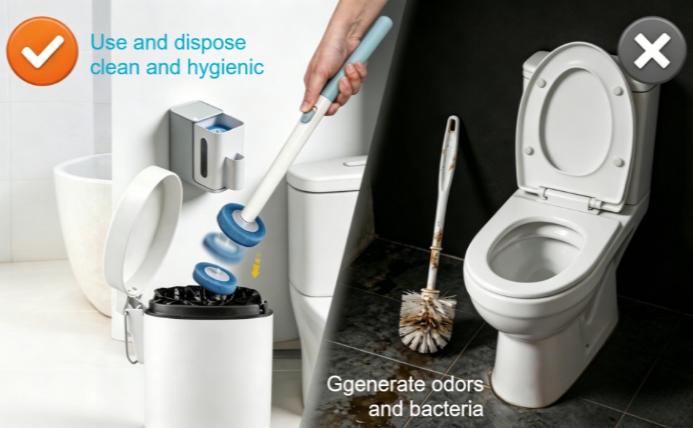 Disposable Toilet Brush Wand, Wall Mounted Toilet Cleaner Kit with Holder