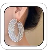 Exquisite Large Pearl Huggie Hoops Earrings for Women, Dainty Big 14K Gold Chunky Statement Pearl...