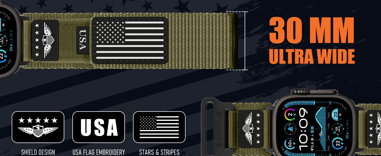 ultra 2 watch band,mens apple watch band,apple watch ultra band,Military,Stars-Stripes Flag,Strap