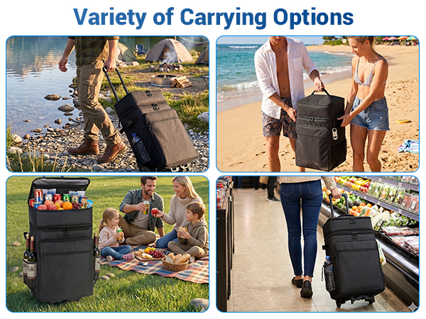 Rolling Cooler with Wheel Collapsible Trolley Cart Large Coolerbag for Grocery Shopping