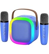Karaoke Machine for Kids Adults, Portable Bluetooth Speaker with Wireless Microphones and LED Lig...