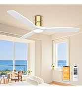 OPONL White Wood Ceiling Fan with Light 52inch, Low Profile, Remote Control, Noiseless, Reversibl...