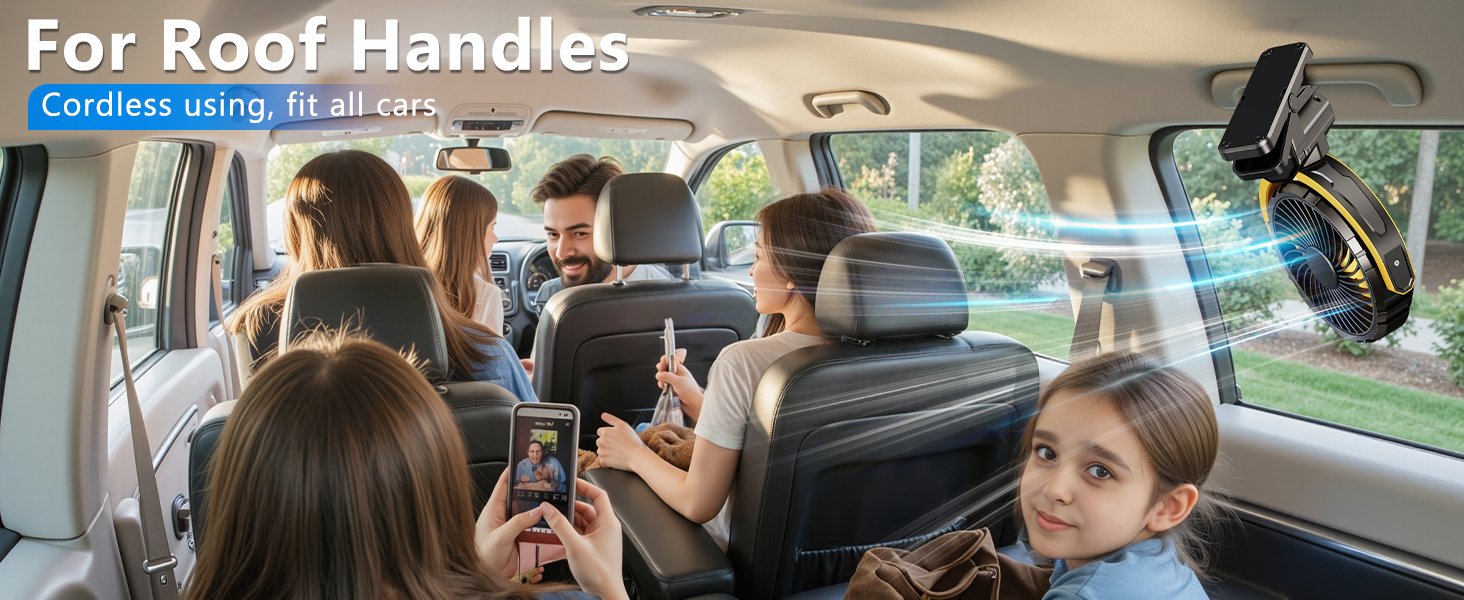 xuenair clip on fan for car roof handles visor headrest backseat backs seat