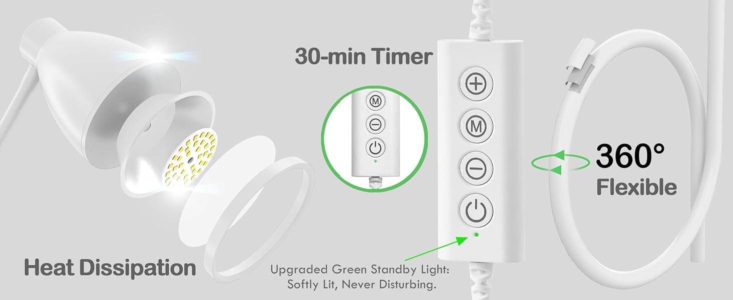 Desk Lamp Reading Light LED Clamp Lamp Flexible Gooseneck Clip on Light for Bed Bedside