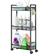 YASONIC Slim Rolling Storage Cart, Metal 3 Tier Bathroom Storage Organizer Laundry Room Utility C...