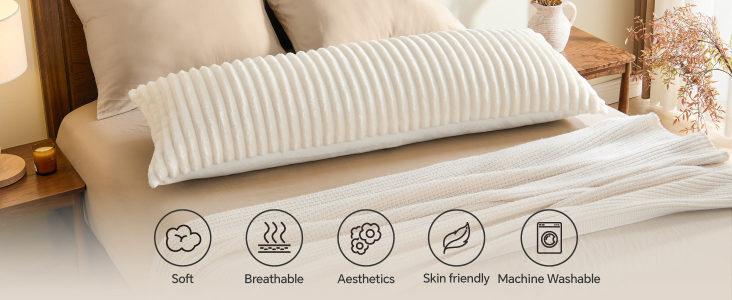 Fluffy Striped Body Pillow Cover