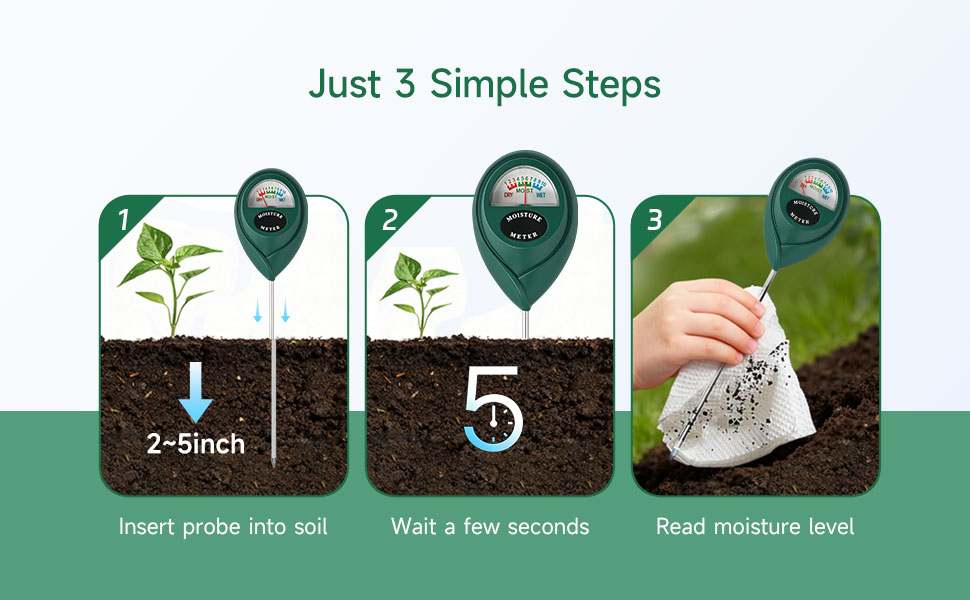 Only three simple steps: insert int soil, read the data, clean the probe