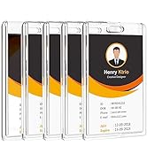 KTRIO 5 Pack Heavy Duty 2-Card Badge Holder, Clear Acrylic ID Card Holder with Easy Access Thumb ...