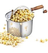 Cook N Home Stovetop Popcorn Popper with Crank, 6 Quart Stainless Steel Popcorn Pot, Silver