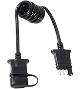 Oyviny 4 Way Flat Trailer Extension Coiled Cable 3 Feet 4 Pin Male and Female Wiring Harness Adap...
