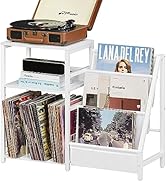 LELELINKY Record Player Table,Turntable Shelf with Vinyl Storage Up to 150 Albums,White Side Tabl...