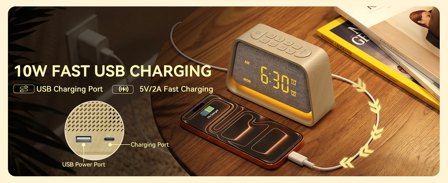 bedside alarm clocks for bedrooms 10W fast usb charging