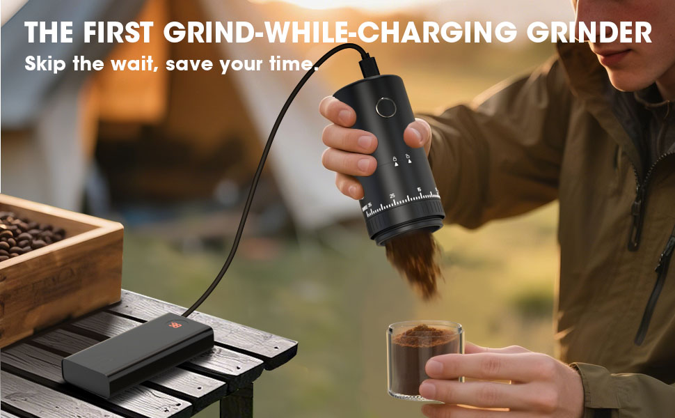 coffee grinder portable cordless travel camping battery powered rechargeable burr electric beans