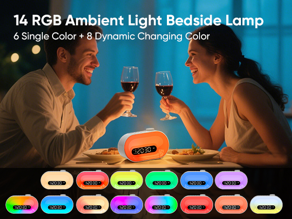 night light alarm clock features 14 rgb color light to add some vibe to your bedroom