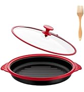 Microwave Grill Pan with Glass Lid, Microwave Griller &amp; Crisper Pan for Grilling, Frying, Brownin...