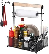 VIKEYHOME Grill Caddy, Picnic BBQ Organizer for Camping Outdoor Mesh Basket with 3 Hanging Hooks ...