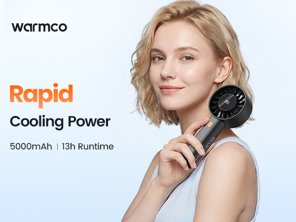 Warmco Handheld Fan 5000mAh Rapid Cooling 13h Runtime