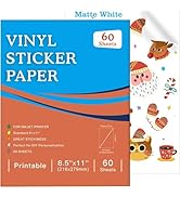 Aevdor 60 Sheets Premium Printable Vinyl Sticker Paper for Inkjet Printer, Matte White Adhesive P...