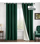 MIULEE 100% Blackout Velvet Curtains for Christmas 84 Inches Long Hunter Green Curtain Drapes for...