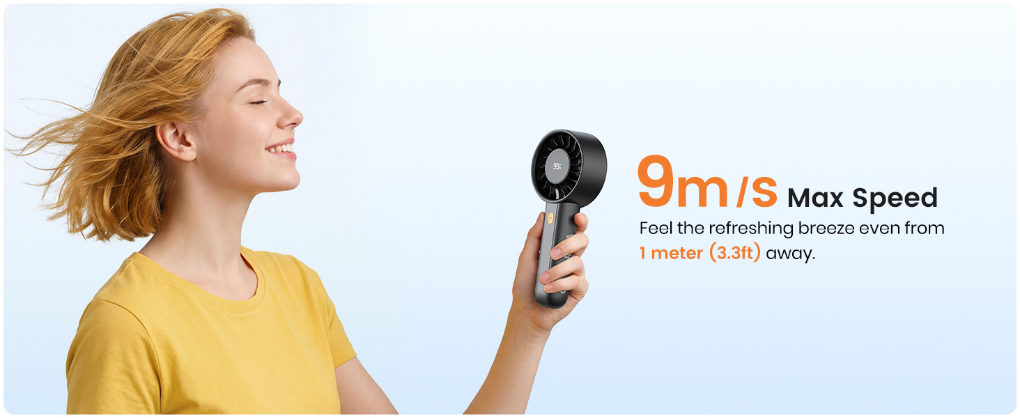 Portable Fan with 9m/s Max Wind Speed Feeling Breeze from 1 Meter