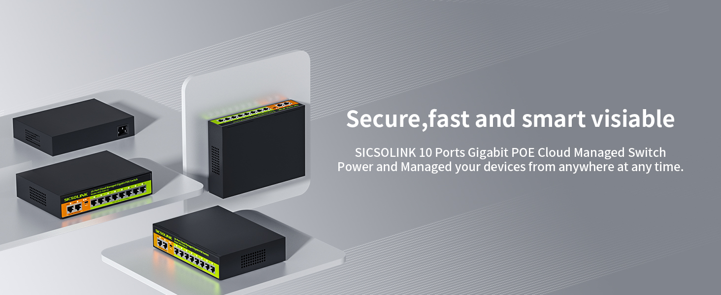 Secure,fast and smart visiable SICSOLINK 10 Ports Gigabit POE Cloud Managed Switch