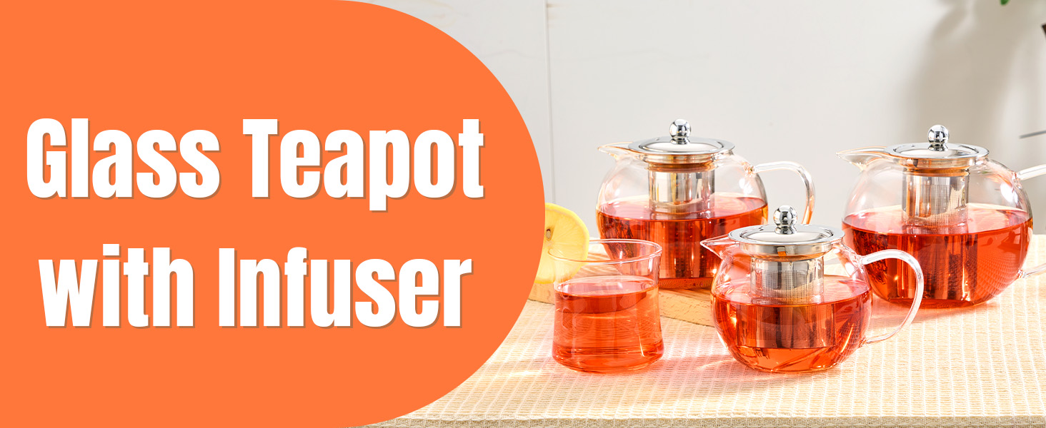 Glass Teapot Stovetop 22 OZ/650ml, Tea pot with Removable 18/8 Stainless Steel Infuser