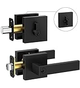 TICONN Black Door Handle Deadbolt Combo Set, Heavy Duty Reversible Square Matte Black Door Lever ...