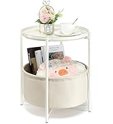 danpinera Round Side Table with Fabric Storage Basket, Metal Small Bedside Nightstand Removable T...