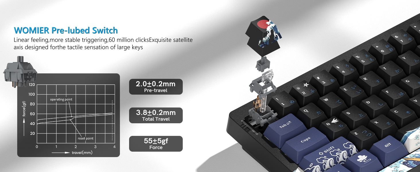 60% Percent Keyboard Wireless with QMK/VIA, Gaming Keyboard Kanagawa, Creamy Keyboard black