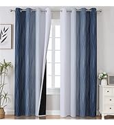 Estelar Textiler Navy Blue and Greyish White Blackout Curtains for Bedroom 84 Inches Long, Full R...