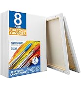 FIXSMITH Stretched White Blank Canvas - 11x14 Inch, 8 Pack, Primed,100% Cotton,5/8 Inch Profile o...