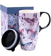 Topadorn 17 oz Ceramic Travel Mug with Spill Proof Lid &amp; Handle, Microwave Dishwasher Safe Coffee...