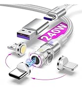 PD 240W Magnetic USB C Charging Cable(1Pack, 6ft), 360°&amp;180° Rotation Magnetic Charging Cable/USB...