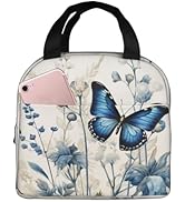 Lunch Bag Butterfly Blue Flower Boho Insulated Lunch Box Reusable Cooler Tote for Adults Student ...