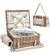 Picnic Basket for 2 with Blanket - Wicker Picnic Basket with Strap,Wine Bag | Willow Picnic Set f...