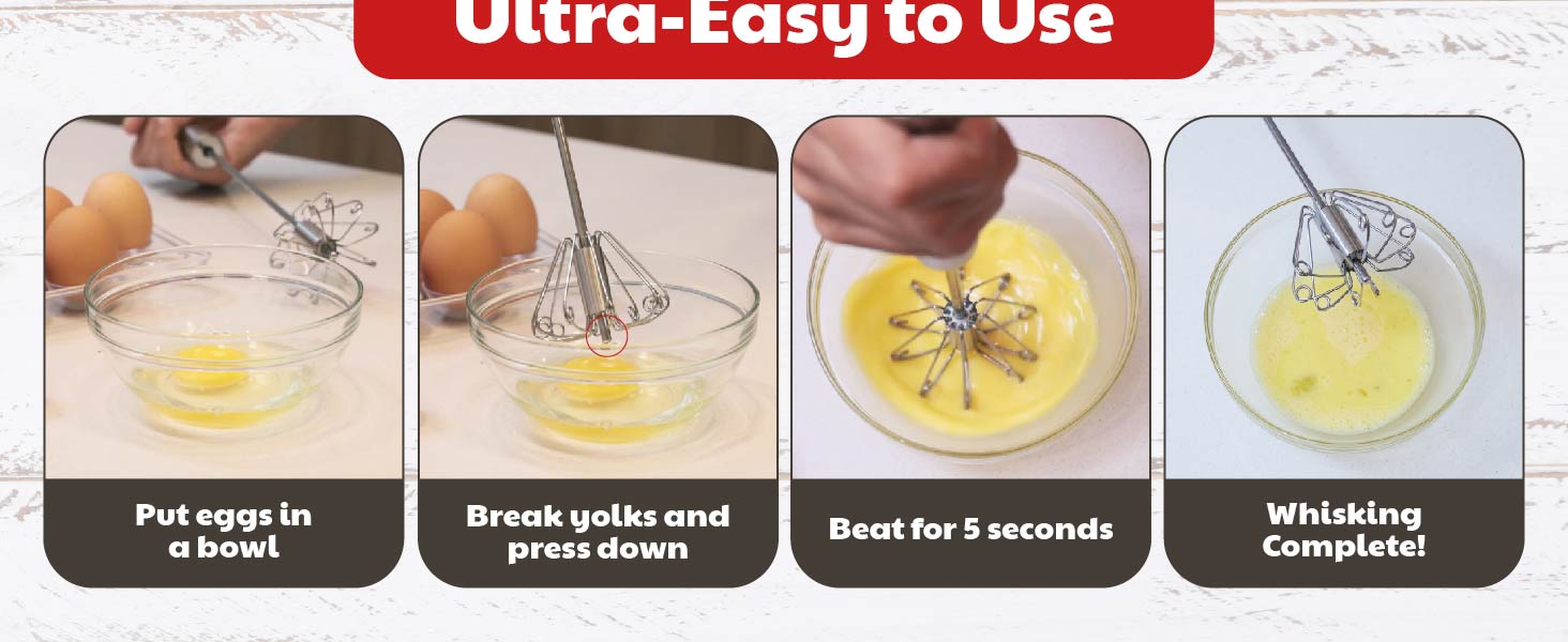 High-speed rotary whisk blender in action, press down for efficiency, easy whisk