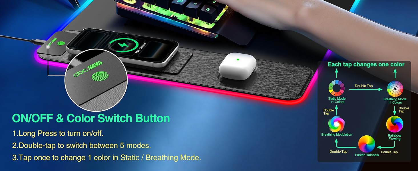 RGB Gaming Mouse Pad with Wireless Charging Phone Stand