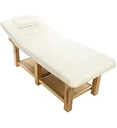 Ojseimchrl Wood Stationary Massage Table, Portable Spa Facial Bed with Adjustable Backrest and St...