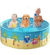 Foldable Swimming Pool for Kids 62.9"x17.7" Hard Plastic Portable Dog Pool Anti-Slip Collapsible ...
