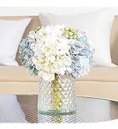Wracra Hydrangeas Floral Arrangement in Glass Vase, Fake Flowers Silk Hydrangea Artificial Flower...