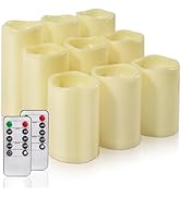 Homemory 9 Pack Flameless Candles, Outdoor Waterproof, Battery Operated LED Pillar Candles with R...