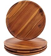 AIDEA Acacia Wood Dinner Plates, 8Inch Round Wood Plates Set of 4, Easy Cleaning &amp; Lightweight fo...