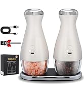 Gravity Electric Pepper and Salt Grinder Set with Storage Base, USB Rechargeable with Warm LED Li...