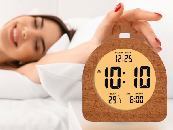 wooden digital alarm clock