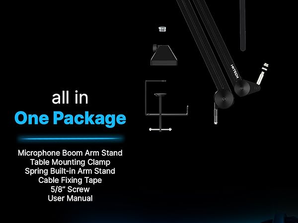 gaming mic podcast microphone stand arm boom studio pc computer streaming desk low profile cable cam