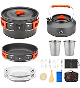 THTYBROS 17pcs Camping Cookware Kit, 0.45Gal Pot, 7inches Pan,0.30Gal Kettle Set with 2 Set Stain...