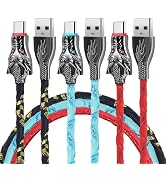 SIIIUYF USB C Cable [3-Pack 10FT] Braided Fast Charging RGB Indicator Light | Extra Long Type C C...