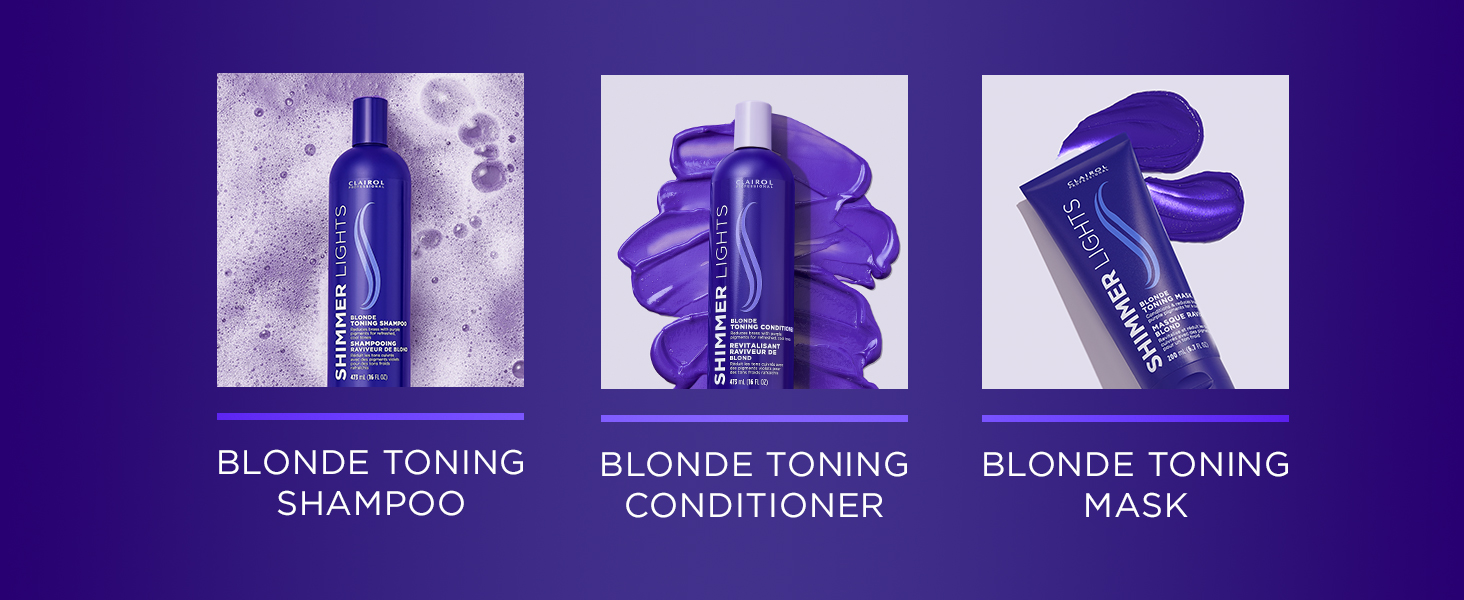 Clairol Professional Blonde toning shampoo, conditioner, toning mask, hair care treatment styling